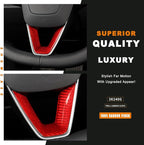 JSWAN Carbon Fiber Steering Wheel Panel Cover Fit for Tesla Refreshed Model 3 Highland Performance (2024+) Model Y Juniper (2025+) Steering Wheel Frame Trim Cover (Red Twill Weave)