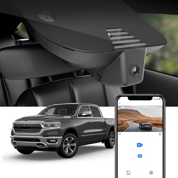 Fitcamx 4K Dash Cam Suitable for RAM 1500 (Model B) 2019-2024 Rebel Big Horn Laramie Tradesman TRX Classic, OEM Look, 2160P U