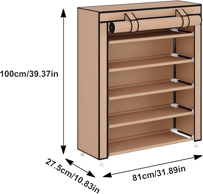 Laiensia 5-Tier Vertical Shoe Rack Organizer, Space Saving Shoe Storage Organizer, Non-Woven Cover Shoe Shelf Holds 20-25Pair