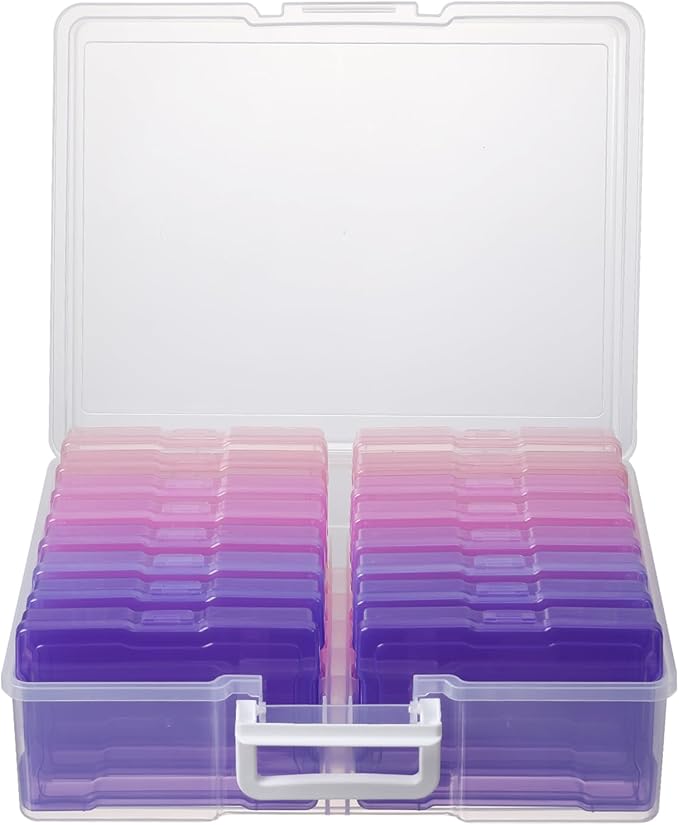 novelinks Transparent 4" x 6" Photo Cases and Clear Craft Keeper with Handle, 16 Inner Photo Organizers & Photo Storage Box, 