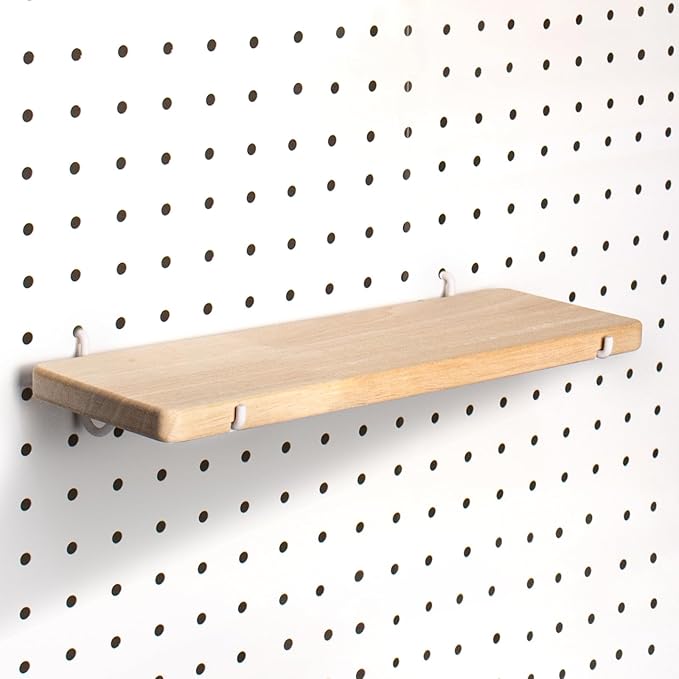 Solid Wood Pegboard Shelf, High Balance and No tilt, Pegboard Accessories, Wooden Pegboard Shelves for 1/4" Pegboard,1 Pack