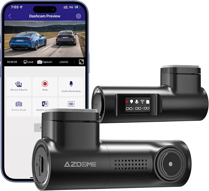 AZDOME Dash Cam Front, 1296P HD Wireless Dash Camera,Dash Cam for Cars Built in WiFi Voice Controlled,Super Night Vision, 130
