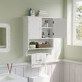 Smuxee White Bathroom Cabinet Wall Mounted with Towels Bar, Bathroom Medicine Cabinet with 2 Door Adjustable Shelves, Over To