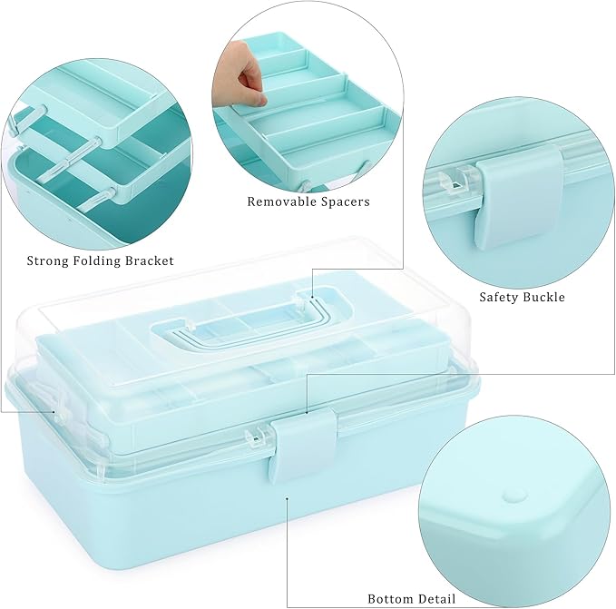 BTSKY 3-Layer Plastic Dividing Storage Box Craft Organizer and Storage with Adjustable Spacers Portable Handled Art Supply Or