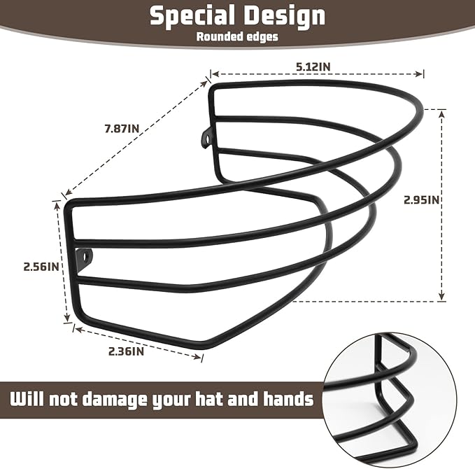 Fikoksol Hat Organizer for Baseball Caps, 2-Pack Black Metal Hat Rack for Wall Door, Adhesive/Wall Mounted Hat Storage Holder