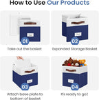 FinishingBo 6-Pack Storage Cubes with Handles & Label Holders Basket, Closet Cube Home Organizer Bins(White/Blue, 10.5 * 10.5