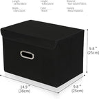 Fabric Foldable Collapsible Storage Cube Bin Organizer Basket with Lid, Handles, Removable Divider for Home, Closet (Black, 3