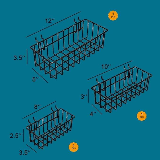 1/4 inch Extra Thick Pegboard Accessories Kit,Only Suitable for 1/4" Pegboard Board,Includes Three Baskets and Multiple Types