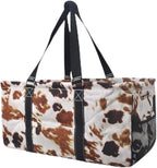 NGIL Extra Large Utility Tote Reusable Grocery Organizing Bag Oversized Collapsible for Storage, Picnic,Car, Beach (Cow Print-black)