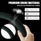 Suede Steering Wheel Cover with Upgraded Silicone Inner Ring, Breathable, Anti-Slip, Leather Universal 14.5 to 15 Inch Steeri
