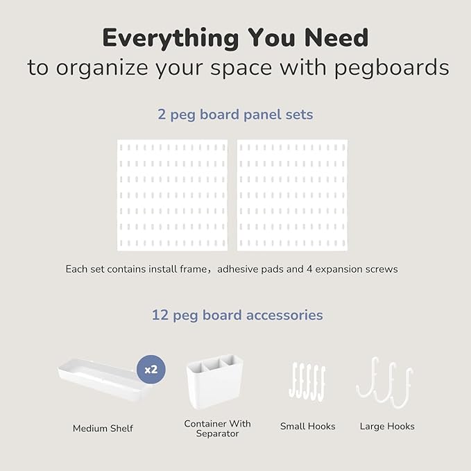 Keepo Peg Board Wall Organizer – Plastic Pegboard Panels, Modular Peg Board Storage System for Home Office, Craft Room, Gamin