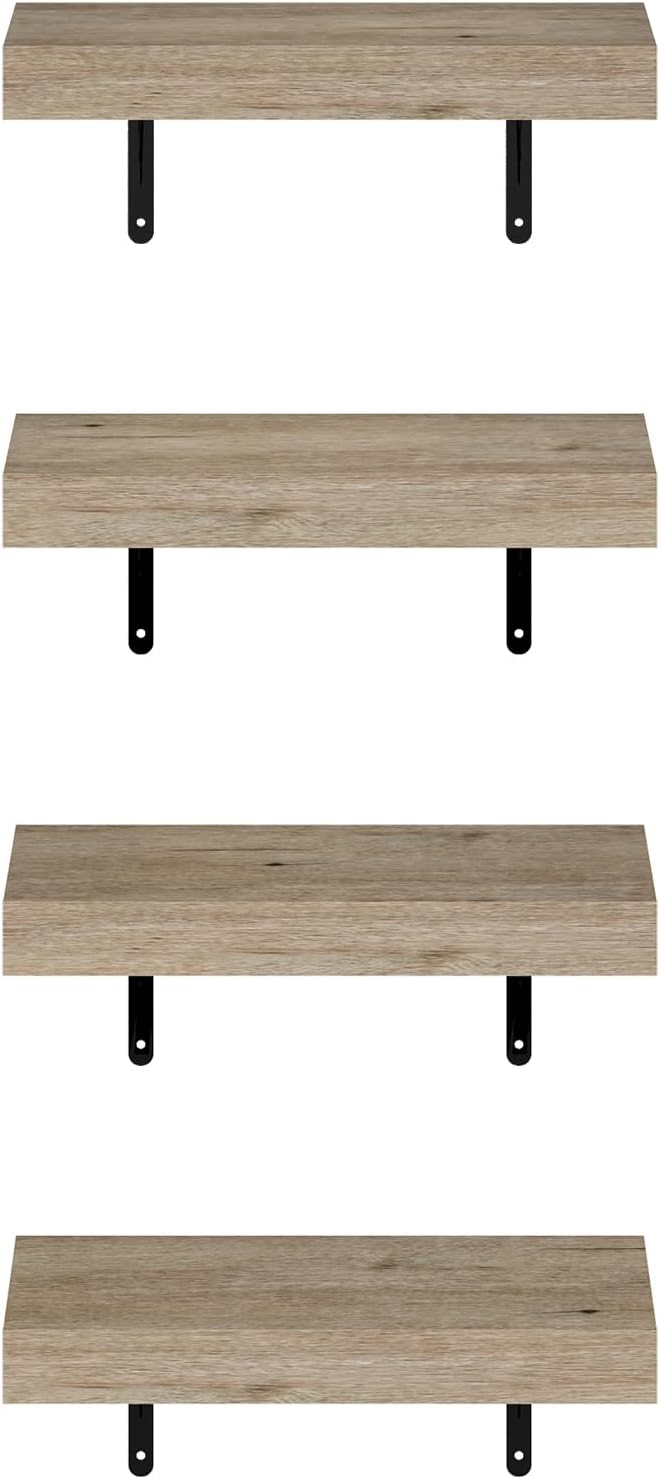 Furinno Tanna Floating Shelves for Wall Set of 4, 15-Inch Wall Shelf, Wall Mounted Shelf, for Bathroom, Home Office, Living R