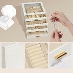 Jewelry Box with Glass Lid, 4-Layer Jewelry Organizer for Women Girls, PU Leather Display Case with 20-Grid Earring Tray & Mo