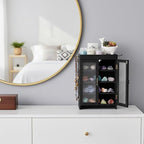 Ikee Design Wooden Countertop Storage Cabinet with Wavy Magnetic Door, Adjustable Shelves, Removable Hooks. Perfect for Perfu