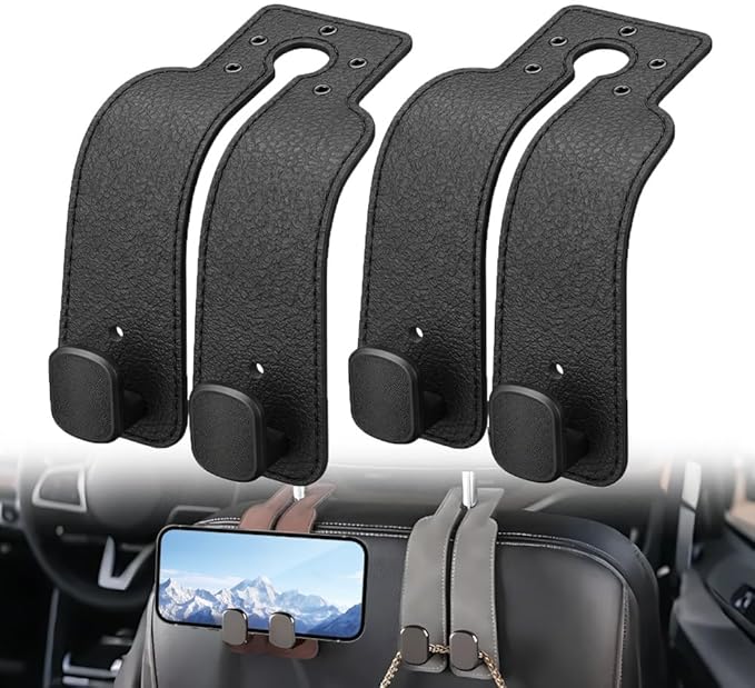 Car Seat Headrest Hooks for Purses and Bags, 2 Pack Car Seat Back Organizer Storage Hook, Car Purse Holder Between Seats Hanger, Headrest Back Seat Handbags Hook Hanging Accessories, Black