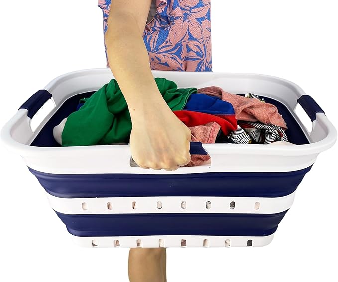 SAMMART 42L (11 gallon) Collapsible Plastic Laundry Basket - Foldable Pop Up Storage Container/Organizer - Space Saving Hampe