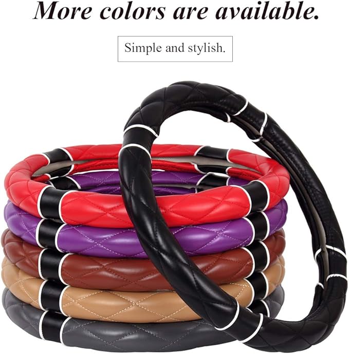 Car Steering Wheel Cover with Durable PU Leather, Universal 18 inch Fit for Car Truck SUV, Breathable Anti Slip Auto Steering Wheel Covers for Men and Women