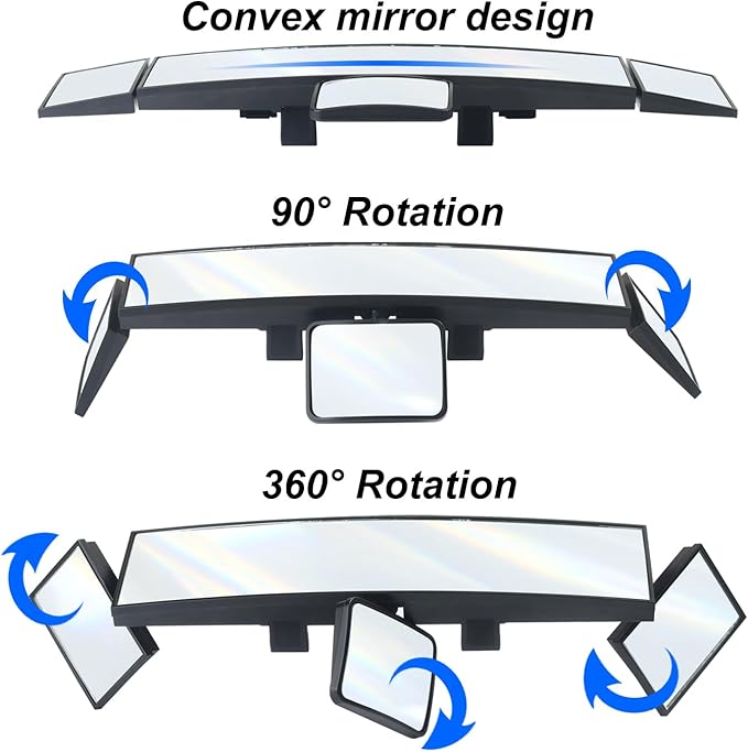 15" Rear View Mirror with Baby Mirror,Car Panoramic Rearview Mirrors Extender,Clip on Large Wide Angle Rear View Mirror for Truck Car and SUV (White)