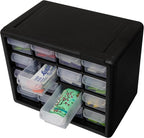 Akro-Mils 16-Drawer Plastic Storage Cabinet | 10-1/2 x 6-1/2 x 8-1/2 Inch | Black | Model 10116 | Garage Organization