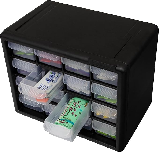 Akro-Mils 16-Drawer Plastic Drawer Storage Cabinet for Garage Organization, Beads, Makeup Organizer, Building Bricks Storage,