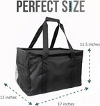 Extra Large Utility Tote Bag - Oversized Collapsible Tote with Wire Frame, Durable Reusable for Beach, Groceries, Laundry, Car Trunk, Storage and Travel - Includes 5x7 Bag with Hook - Black