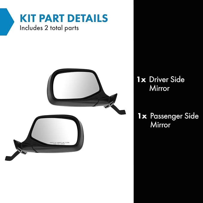 TRQ 2 Piece Driver and Passenger Side Mirror Assembly Set Manual Folding Manual Adjustment Non-Heated No Memory Black Compati