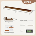 Picture Ledge Shelf, Floating Shelves Set of 2, Solid Pine Wood 72'' Long Large Nursery Book Shelves for Toys Storage, Kids B
