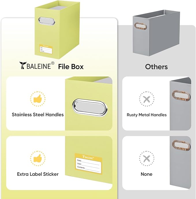 BALEINE File Organizer Box, Cardboard File Folder Organizer with Handle for Letter Size, Portable Collapsible Hanging Filing 