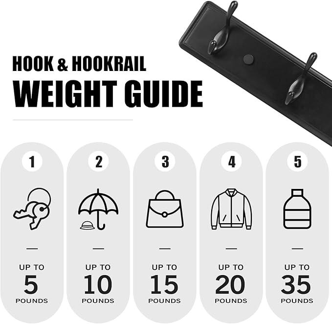 Badiano Wooden Coat Rack, Wall-Mounted Organizer for Closet, Entryway, Hallway, Foyer, Bedroom, Heavy Duty Double Hooks for H