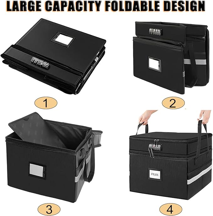 2 Layer Fireproof Document Box with Lock, File Box Water-Resistant File Organizer File Cabinet, Portable File Organizer Docum