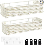 Hanging Wall Basket, Adhesive Wall-Mounted Organizer for Storage, Plastic Wicker Woven Storage Shelves for Kitchen, Bedroom, 