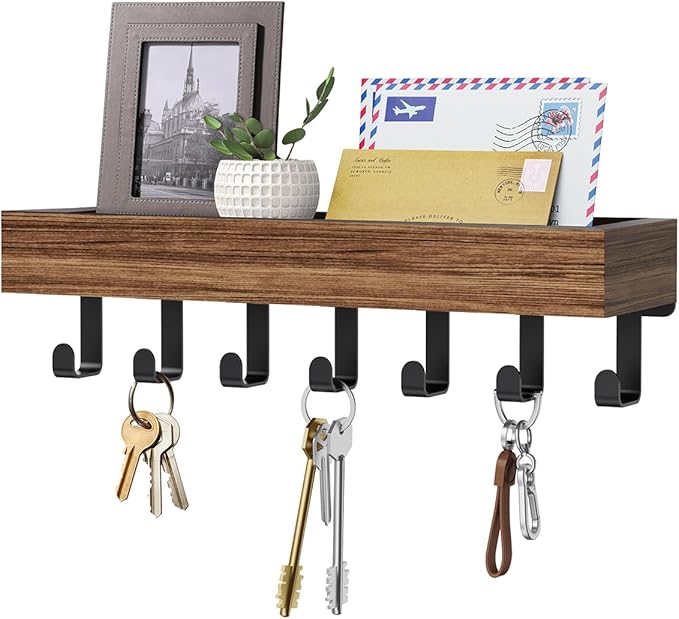 Key Holder Wall Mount Adhesive Magnetic - Hanging Key Hooks with Mail Organizer Tray for Wallet House - Keys Hanger Rack with