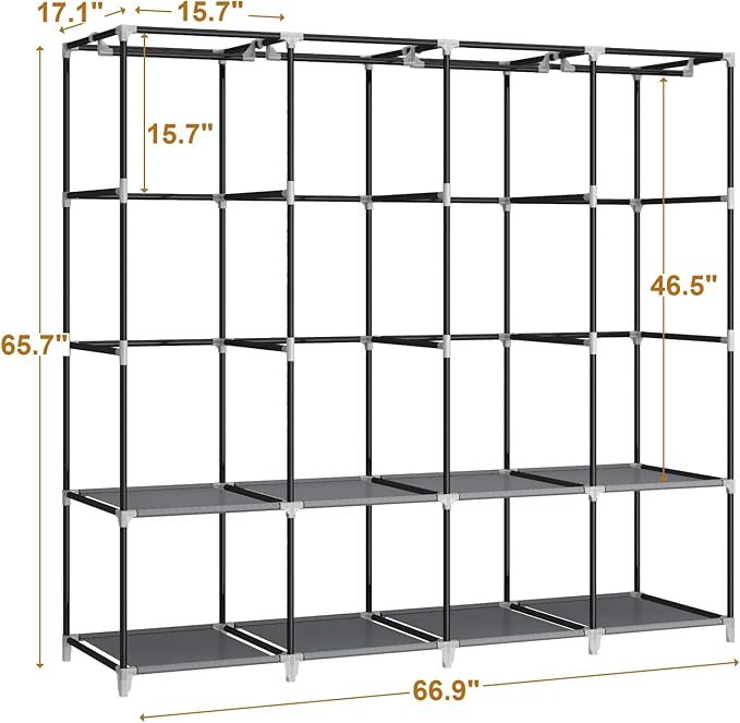 MOGELAFOO Portable Closet Wardrobe, 67-Inch Clothes Organizer with 4 Hanging Rods and 8 Shelves, Non-Woven Fabric Cover, Larg