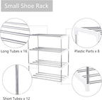 Small Shoe Rack, Narrow Stackable Shoe Shelf Organizer for Entryway, Doorway and Bedroom Closet (4-Tier, White)