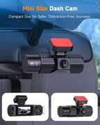 4K 3 Channel Dash Cam Front and Rear Inside, Dash Camera for Cars WDR Night Vision, 2 Inch IPS Screen WiFi App Control, 24H P