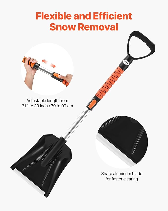 Snow Shovel and Snow Brush 42 in Extendable Snows Broom & Ice Scraper with 180° Pivoting Head Non-Slip Grip Portable Winter Snows Removal Tools for Cars Trucks SUVs Vehicle
