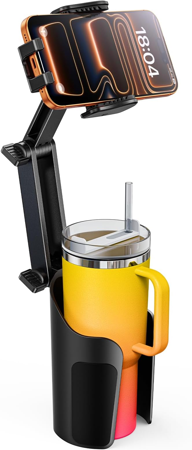 TAZENI 2-in-1 Cup Holder Cell Phone Holder for Your Car Bottle Friendly Cup Cell Phone Holder Mount for Car Height Adjustable Sturdy Fit 4.7-7 inches Phones