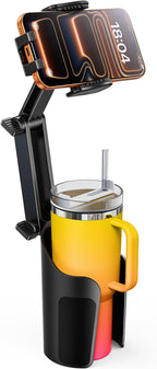 TAZENI 2-in-1 Cup Holder Cell Phone Holder for Your Car Bottle Friendly Cup Cell Phone Holder Mount for Car Height Adjustable Sturdy Fit 4.7-7 inches Phones