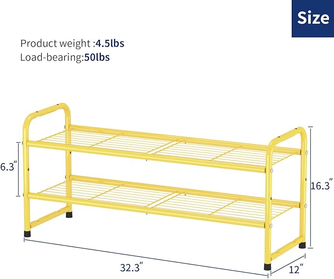 SUFAUY 2-Tier 33" Wide Shoe Rack, Closet Metal Wire, Stackable, Gold