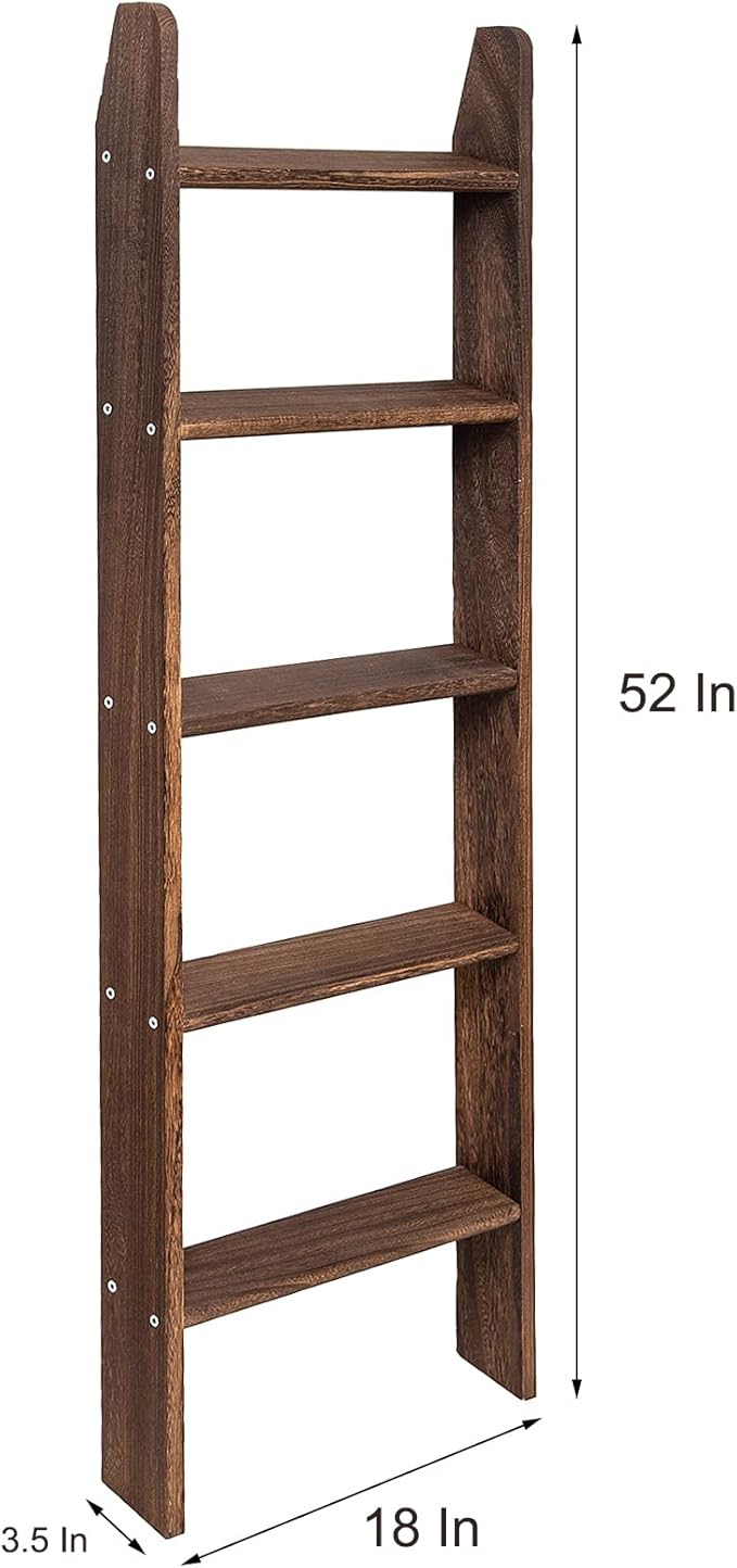 Rustic 5-Tier Wall-Leaning Wood Loadder Towel Racks for Bathroom Livingroom Kithen Office Woden Farmhouse Ladder-Style Blanke