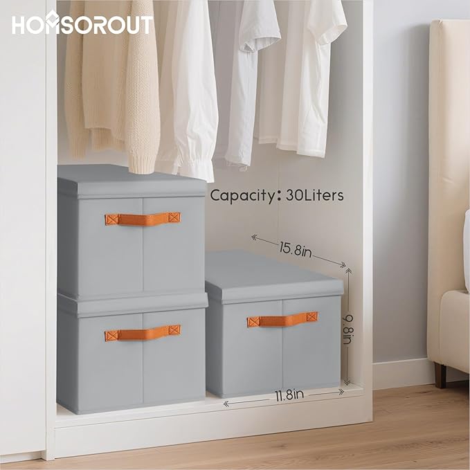 Homsorout Storage Bins with Lids - Large Fabric Closet Bins with Lid, 6 Pack Clothes Organizers and Storage, Collapsible Stac