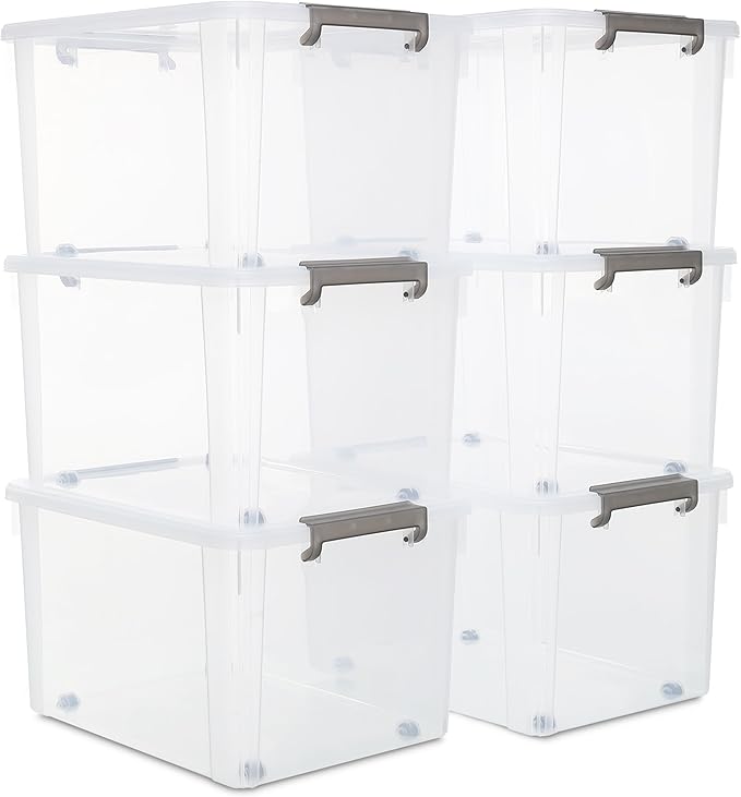 Citylife 6 Packs 58.1 QT Plastic Storage Bins with Lids Large Stackable Storage Containers for Organizing Clear Storage Box f