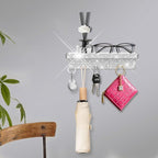 Bling Decorative Wall Mounted Mail Organizer and Key Holder with Glitter Rhinestones Tray,6 Stainless Steel Key Hooks for Hal