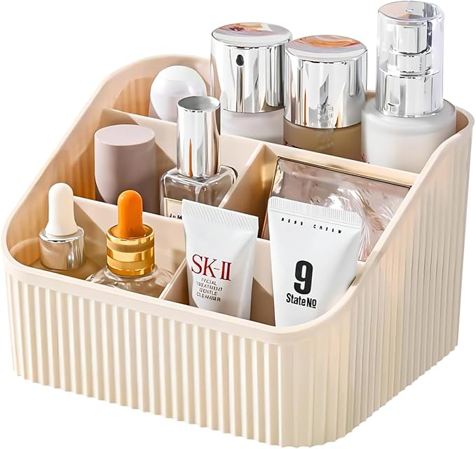 DASITON Large Capacity Makeup Brush Holder,5 Slot Makeup Brush Cup,Vintage striped Make Up Brush Holder,for Vanity Decor,Bath