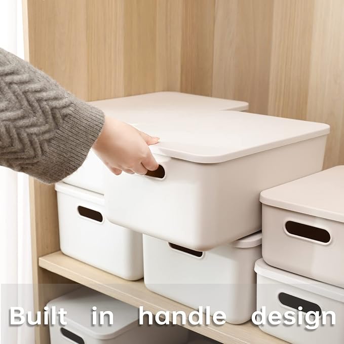 Yishyfier Plastic Storage Baskets With Lid Organizing Container Lidded Knit Storage Organizer Bins for Shelves Drawers Deskto