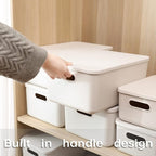 Yishyfier Plastic Storage Baskets With Lid Organizing Container Lidded Knit Storage Organizer Bins for Shelves Drawers Deskto