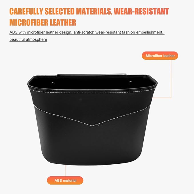 Car Trash Can, Mini Auto Garbage Bin Multipurpose Storage Container with Slot Clip, Waterproof Leather Small Dustbin Interior Accessories for Vehicle Door Front Back Seat (Black)