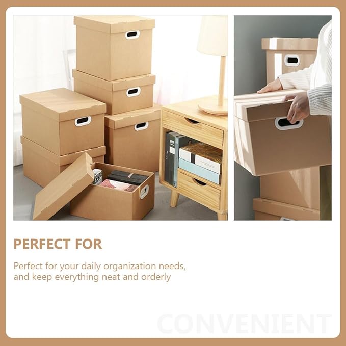 Zerodeko Document Box with Lid 30l 43x31x24cm Kraft Paper File Storage Box Sturdy File Organizer for Office and Home Filing