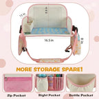 MENZOKE Kids Travel Tray for Toddler Car Seat, Toddler Travel Activities for Girl with iPad Holder Stand & Storage Pockets, Road Trip Essentials Accessories Lap Tray as Birthday Gift, Beige & Pink