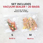 Chef Preserve Compact Vacuum Sealer for Food (Vacuum Sealer Machine + 20 Reusable Vacuum Bags) Powerful Handheld Vacuum Seale